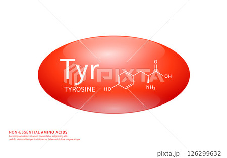 Non essential amino acids tyrosine red ellipse form with chemical structure on white background. For design supplement for the body and muscles. Medical Science. Vector EPS10. 126299632