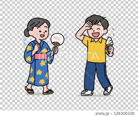 夏祭り涼む子どもたち 126300100
