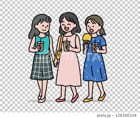 Summer girls' get-together at a cafe 126300104