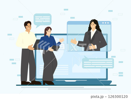 B2B remote meeting with digital communication tools. Vector illustration 126300120