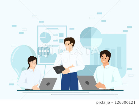 B2B team meeting with professionals discussing strategies. Vector illustration 126300121