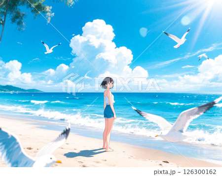 「海を眺める少女」絵 海を眺める少女 | 宇野 ありさ ｜インテリア絵画 アートの専門通販