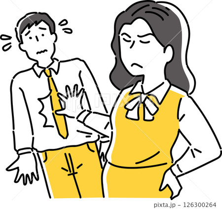 男性をドンっと押す女性社員 126300264