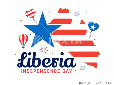 Happy Liberia Independence Day Vector Illustration on July 26 Featuring a Waving Flag and Ribbon in a National Holiday Flat Cartoon Background Design 126300335