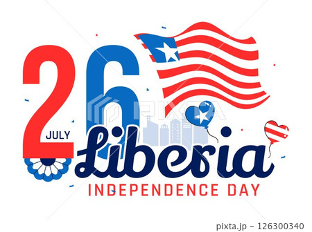 Happy Liberia Independence Day Vector Illustration on July 26 Featuring a Waving Flag and Ribbon in a National Holiday Flat Cartoon Background Design 126300340
