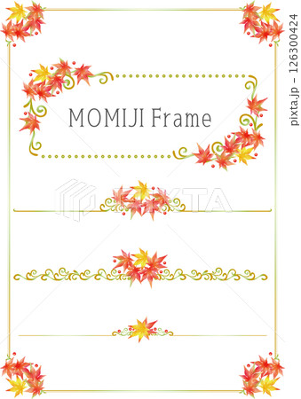 ビンテージカリグラフィ風フレーム素材115＜もみじフレーム・飾り罫・飾り枠・秋＞ 126300424