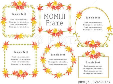 ビンテージカリグラフィ風フレーム素材116＜もみじフレーム・飾り罫・飾り枠・秋＞ 126300425