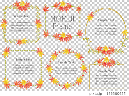 ビンテージカリグラフィ風フレーム素材116＜もみじフレーム・飾り罫・飾り枠・秋＞ 126300425