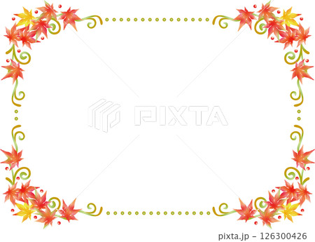 ビンテージカリグラフィ風フレーム素材117＜もみじフレーム・飾り罫・飾り枠・秋＞ 126300426