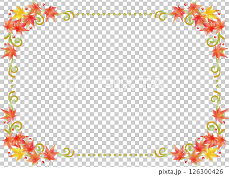ビンテージカリグラフィ風フレーム素材117＜もみじフレーム・飾り罫・飾り枠・秋＞ 126300426