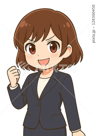 張り切るスーツの女性、就活で頑張る 126300450