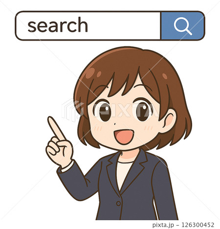 検索窓、検索バーを指差す会社受付の女性 126300452