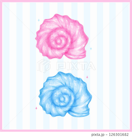 Set of Pastel Curl Conch Seashell Blue and Pink Watercolor Sea Shell 126301682