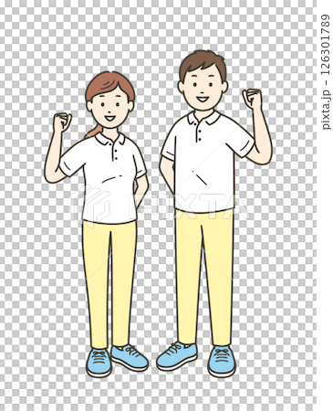 男性和女性護理人員做拳頭泵 男性和女性護理人員做拳頭泵 126301789