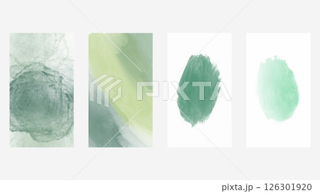 Collection of green watercolor backgrounds featuring natural tones and fluid brushwork. Perfect for eco-themed designs, stationery. vector. Collection of green watercolor backgrounds featuring natural tones and fluid brushwork. Perfect for eco-themed designs, stationery. vector. 126301920