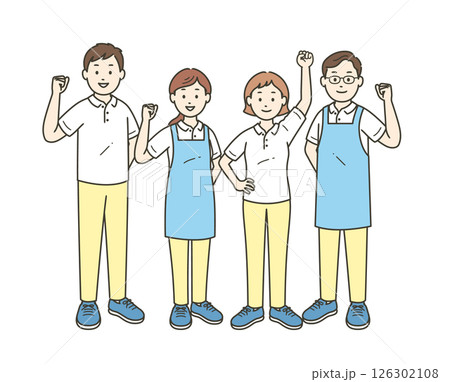 ガッツポーズをする介護士男女4人の全身イラスト 126302108
