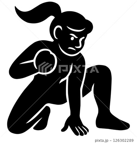 The Silhouette of a Woman in a Superhero Landing Generative AI 126302289