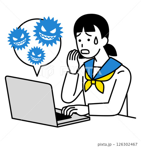 ノートパソコンがコンピューターウィルスに感染して困る女子学生 ノートパソコンがコンピューターウィルスに感染して困る女子学生 126302467