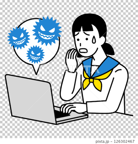 ノートパソコンがコンピューターウィルスに感染して困る女子学生 ノートパソコンがコンピューターウィルスに感染して困る女子学生 126302467