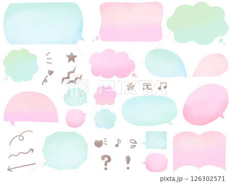 水彩：パステルカラーのかわいい手描き吹き出しセット 126302571