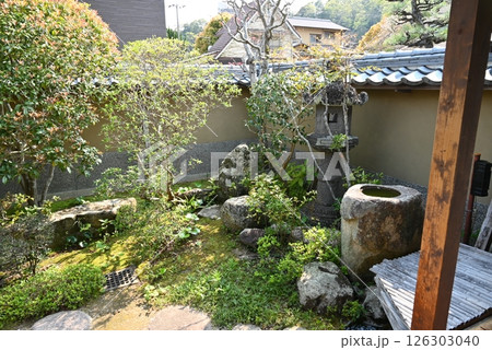 小さな日本庭園のある中庭 126303040