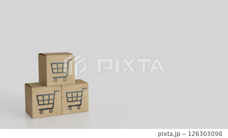 The Card Board and Shopping cart icon for Marketing concept 3d Rendering. The Card Board and Shopping cart icon for Marketing concept 3d Rendering. 126303098