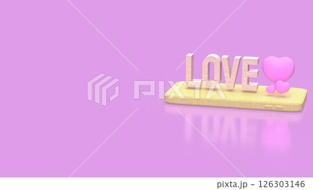 The Love wood text and Pink Heart on mobile  for  romance concept 3d Rendering. 126303146