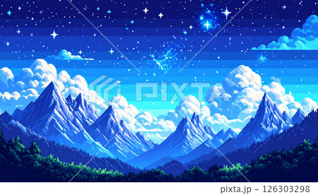 ピクセルアート風、ファンタジーゲームの世界のような、キラキラした背景 126303298