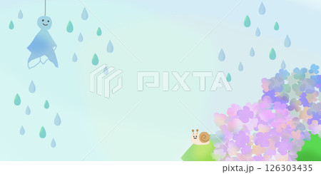 梅雨のあじさい てるてる坊主とかたつむり 126303435
