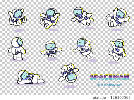 かわいい二頭身の宇宙飛行士のイラストセット 126303562