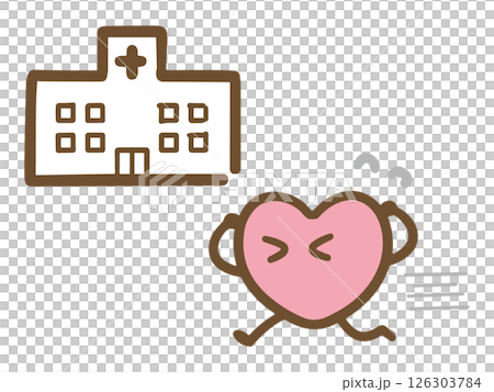 病院に行く困った様子のハートのキャラクター 126303784