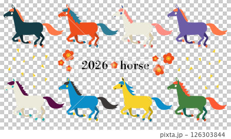 2026 彩色馬向量插圖集 2026 彩色馬向量插圖集 126303844