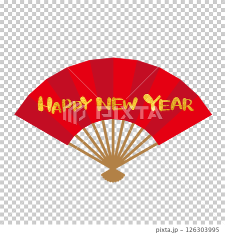 Happy New Year - Red fan illustration for New Year's cards 1 Happy New Year - Red fan illustration for New Year's cards 1 126303995
