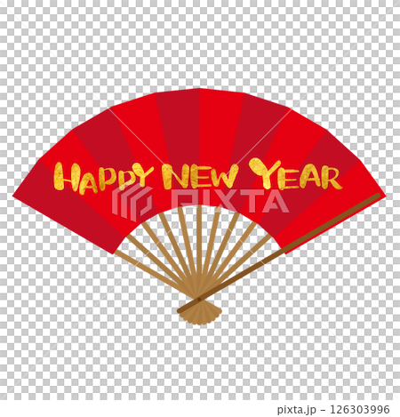 Happy New Year - Red fan illustration for New Year's cards 2 Happy New Year - Red fan illustration for New Year's cards 2 126303996