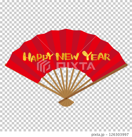 Happy New Year - Red fan illustration for New Year's cards 3 Happy New Year - Red fan illustration for New Year's cards 3 126303997