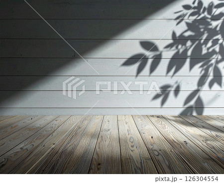 ナチュラルな木目調の壁と植物の影 ナチュラルな木目調の壁と植物の影 126304554