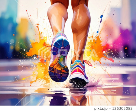ランニングをする人の足元のイメージ ランニングをする人の足元のイメージ 126305082