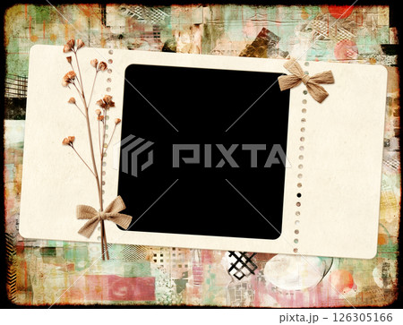 Nostalgic scrapbooking banner with moodboard pictures for scrapbooking. Retro background with paper texture, dry pressed leaves, flowers, linen bow and frame photo. Vintage style mood board layout Nostalgic scrapbooking banner with moodboard pictures for scrapbooking. Retro background with paper texture, dry pressed leaves, flowers, linen bow and frame photo. Vintage style mood board layout 126305166