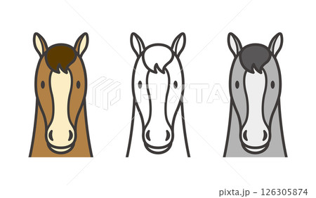 正面から見た馬の顔のイラストセット 126305874