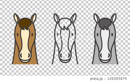 正面から見た馬の顔のイラストセット 126305874
