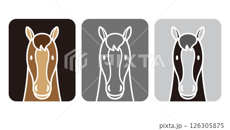 正面から見た馬の顔のイラストセット 正面から見た馬の顔のイラストセット 126305875