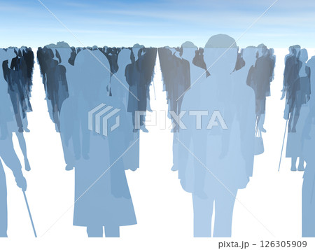 列する人々のシルエット　女男中心　3Dイラストレーション 126305909