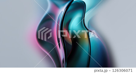 Colorful glass shapes intertwine and blend against a smooth background, offering an abstract visual experience that captivates the viewers attention. 126306071
