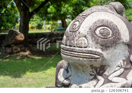 Stone tiki statue in Atuona, Hiva Oa, Marquesas Islands, French Polynesia 126306741