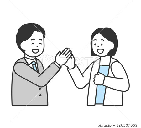 ハイタッチをする男性と女性のイラスト　ベクター 126307069