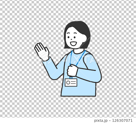 Vector illustration of a woman raising one hand in greeting Vector illustration of a woman raising one hand in greeting 126307071