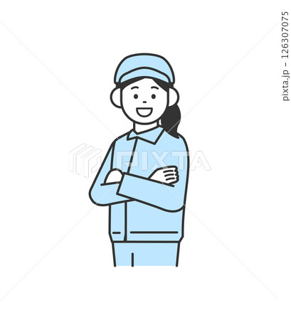 腕組みをしている作業服の女性のイラスト　ベクター 126307075