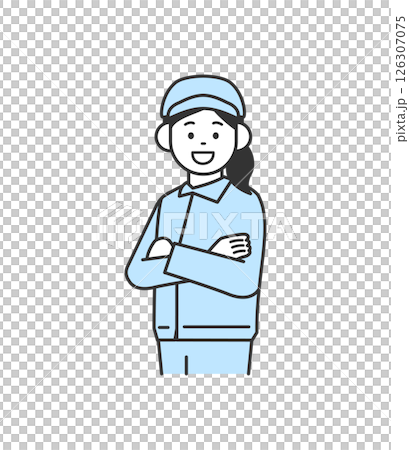腕組みをしている作業服の女性のイラスト　ベクター 126307075