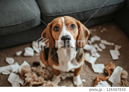 Full view of a schnauzers face and chest, with trimmed fur and symmetrical white markings Full view of a schnauzers face and chest, with trimmed fur and symmetrical white markings 126307830