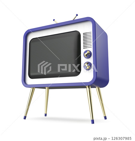 Blue retro TV with golden legs 126307985